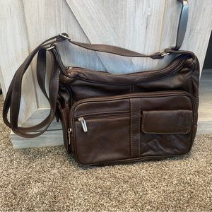 Unisex Leather Organizer Purse Shoulder Bag Multiple Pockets Cross Body Handbag